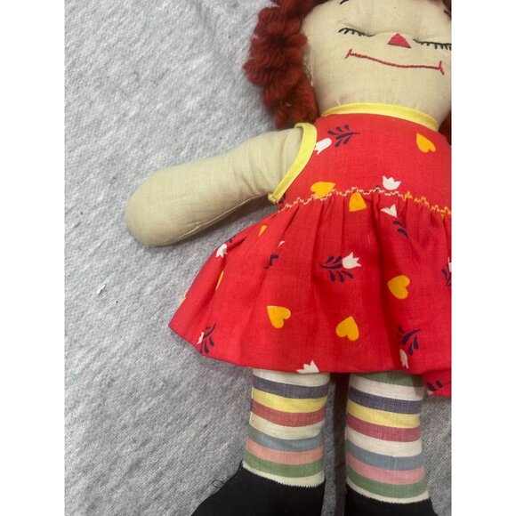 Raggedy Ann Cloth Doll For Kids Red Dress And Beautiful Red Curl Hair - Picture 7 of 11